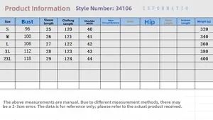 Tabella taglie dettagliata per abito in denim da donna da S a 2XL con misure precise
