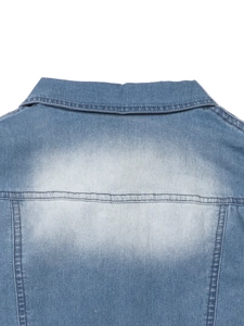 Light blue vintage wash denim dress showing detailed back stitching and cotton texture