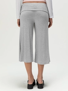 Women's light grey knit wide-leg culottes with high elastic waistband in back view