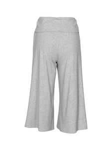 Detail view of heather grey high-waisted wide-leg shorts with soft fabric texture