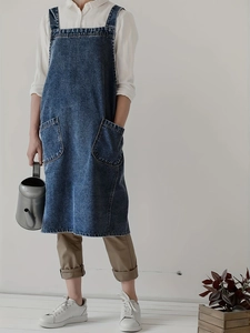 Washed Denim Jumper Dress For Women Casual Loose Sleeveless Apron Skirt With Large Pockets Gardening Workwear Midi Dress