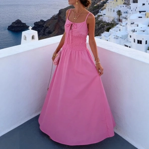 Vestito Lungo Sexy Da Donna Con Spalline Sottili E Vita Arricciata Elegante Scollo A V Fantasia Floreale Abito A-Line Per Mare