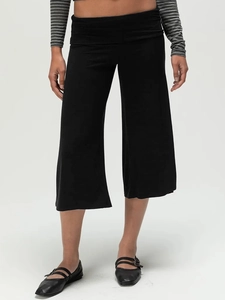 Women's stylish black high-waisted wide-leg culottes with a comfortable elastic waistband