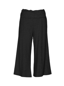 Women's casual high-waisted black wide-leg trousers in soft knit fabric for summer comfort