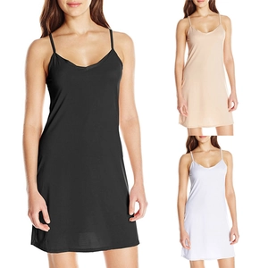 Robe Courte à Fines Bretelles pour Femmes Couleur Unie Sexy Col en V Sans Manches Ample Fond de Robe Été Loungewear Sommeil