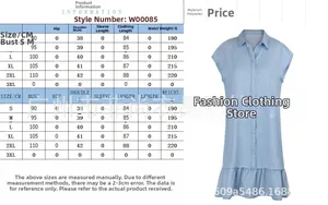 Tableau des tailles pour robe boutonnée ajustée de S à 3XL avec mesures en centimètres