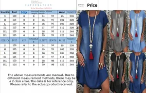 Detailed size chart for women casual short sleeve denim style dress in sizes S to 3XL