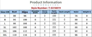 Detailed size chart for solid color slim fit crew neck jumpsuit showing S to 3XL measurements