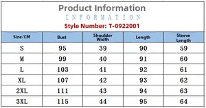 Detailed size chart for corduroy dress with bust and length measurements in centimeters