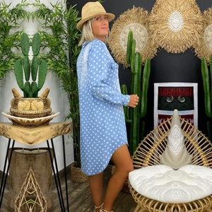 Blue long sleeve star print shirt dress with a relaxed fit for casual wear