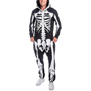 Costume de Combinaison Squelette Halloween Unisexe pour Adultes Capuche Fermeture Éclair Imprimé Os Onesie Fête Cosplay