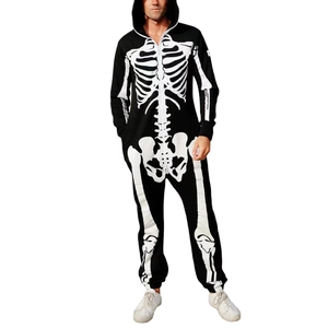 Combinaison noire à capuche avec imprimé squelette coloré pour costumes d'Halloween