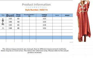 Detailed size chart for women's long sleeve loose casual dress with polo neck and stripes
