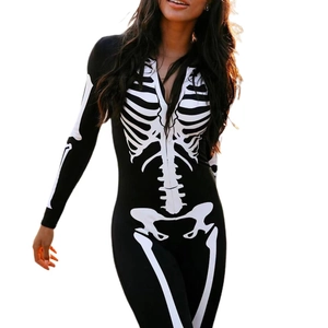 Halloween skeletal print bodysuit with long sleeves and V-neckline in a slim fit style