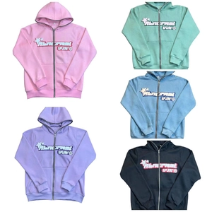 Felpa con Cappuccio con Zip Donna Streetwear Stampa Lettere Stelle Manica Lunga Casual Allentata con Tasca Giacca Autunno