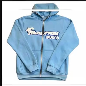 Himmelblauer Kapuzenpullover mit Reißverschluss, ABNORMAL-Grafikdruck und lockerer Passform