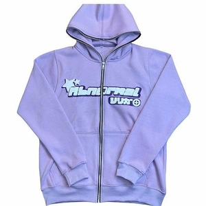 Lavendelfarbener Hoodie mit Abnormal-Grafikdruck und Sternen auf weißem Hintergrund