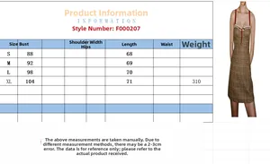 Detailed size guide and measurements for the plaid mini dress with tie straps