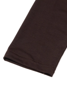 Detail of double-needle stitching on dark coffee cotton knit fabric sleeve hem