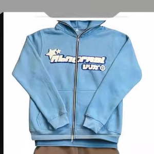 Felpa con cappuccio e zip azzurro cielo con stampa a stelle e grafica stile street