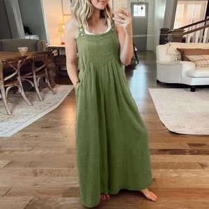 Combinaison large vert olive avec bretelles boutonnées et poches en mélange de coton doux