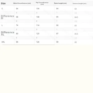 Detailed size chart for women's elastic waist casual pants with S-XXL measurements