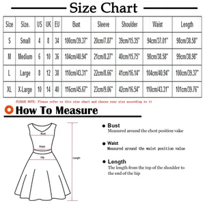 Size chart for casual denim dress with US, UK, EU measurements in cm and inches
