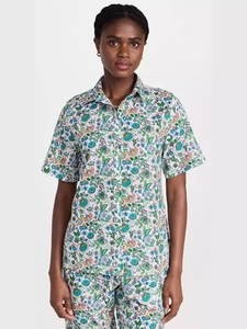 Women Casual Floral Print Top And Bottom Lapel Short Sleeve Shirt And Long Pants Breathable Polyester Outfit