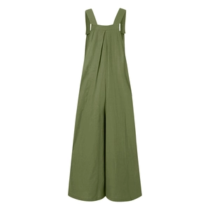 Vue détaillée de la combinaison vert olive à jambes larges avec dos plissé et tissu coton