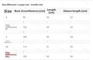 Detailed size chart for women's floral quilted jacket showing measurements from S to XXL