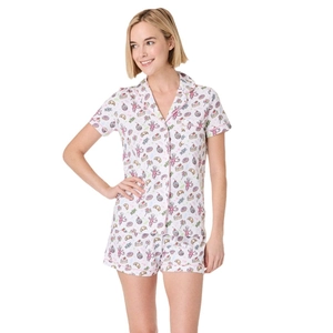 Set pigiama donna con camicia a maniche corte e pantaloncini con graziose stampe a cartoni