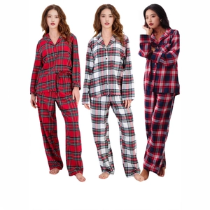 Pyjama à Carreaux pour Femmes Manches Longues Boutonné Haut Et Pantalon Élasthanne Loungewear Vêtements de Nuit Décontractés pour Automne Hiver