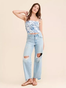 Haut Camisole à Imprimé Floral Français pour Femmes Épaules Nouées Dos Smocké Col Carré Débardeur de Vacances d'Été