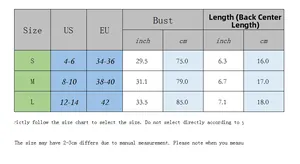 Size chart showing bust and length measurements for the plaid V-neck strap crop top
