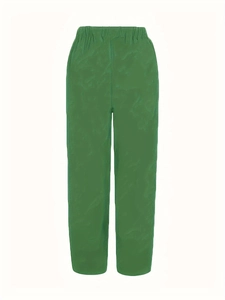 Detailed view of women's casual green cropped pants featuring an elastic waist and side pockets