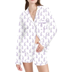 Pyjama deux pièces pour femmes avec imprimé lapin lavande et liseré violet