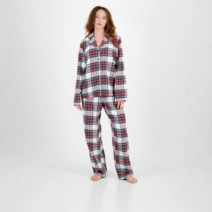 Ensemble pyjama à carreaux pour femmes avec haut boutonné à manches longues et pantalon