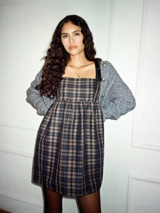 Robe Cami Mini à Carreaux Sexy pour Femmes Avec Bretelles à Nœuds Rétro Taille Haute Col Carré Robe de Fête Clubwear