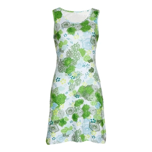 Detailed view of floral print sleeveless sundress with side pockets and waist design