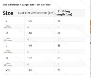 Size chart for vintage printed jacket showing bust and length measurements in cm