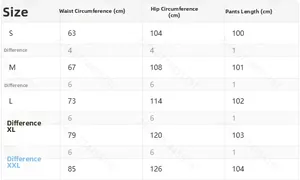 Detailed size guide table for women's casual straight-leg pants from size S to XXL