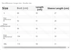 Detailed size chart for summer short sleeve cotton linen dress from S to XXL