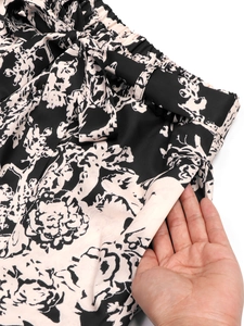 Damesbroek van katoen en linnen met bloemenprint, elastische taille en zakken