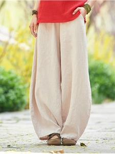 Women's Casual Retro Loose Polyester Straight Leg Pants Elastic Waist Thin Breathable Lantern Pants For Women Spring Summer