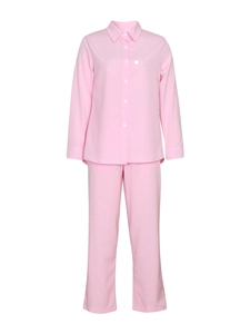 Pink cotton leisure suit with lapel blazer and wide-leg trousers for a casual look