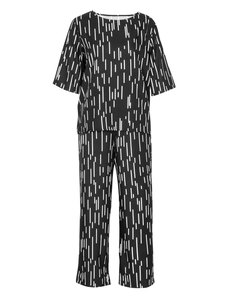 Women's 2-piece cotton linen set featuring short sleeve top and pants with white stripe print