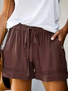 Short Décontracté en Coton et Lin pour Femmes Taille Haute avec Cordon de Serrage Élastique Poches Plaquées Short de Plage Ample