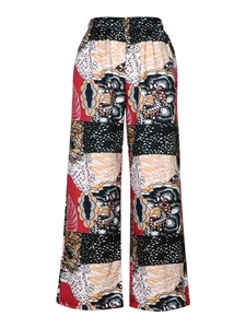Women's leopard and bohemian print wide leg pants with comfortable elastic waist