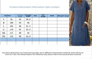 Detailed size chart for women's denim floral dress covering sizes S to 3XL for fit guidance