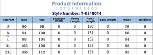 Size chart with measurements for solid color sleeveless loose casual jumpsuit from S to 2XL